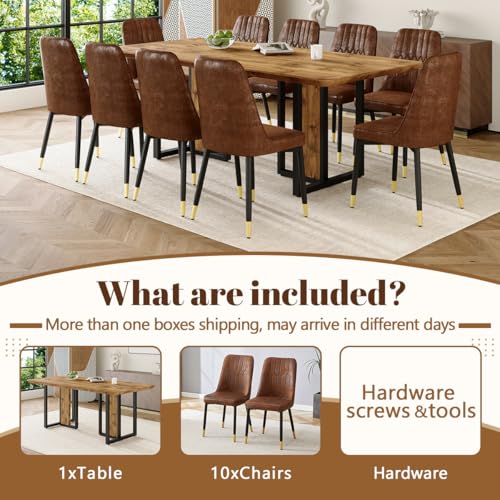 MEMUY Wood Dining Table Set for 10,79" Rustic Wood Kitchen Table and Chairs,10 Seat Dining Table Set with Heavy Duty Legs,Large Dinner Table Set for 10 for Big Family Kitchen Dining Room MEMUY