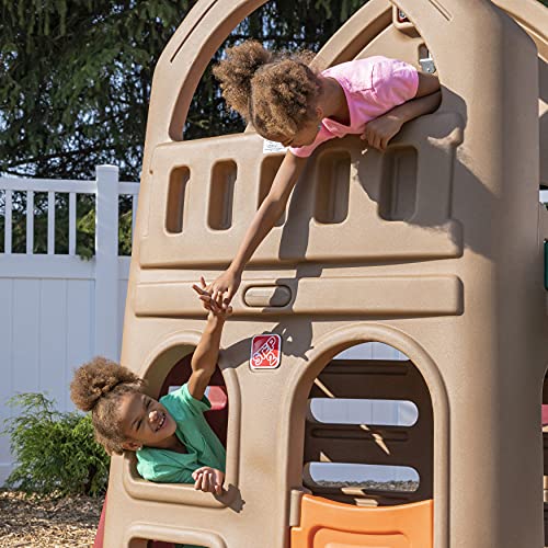 Step2 Naturally Playful Adventure Lodge Play Center with Glider, Kids Outdoor Playset, Two Tier Backyard Playground Set, Slide, Swings, Outside Jungle Gym, For Children 3-8 Years Old Step2