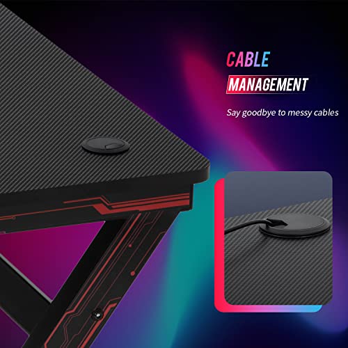 BestOffice | 47" Gaming Desk | Red | Carbon Fiber Textured Computer Desk | Sturdy Steel Frame, Cup Holder, Headphone Hook, Cable Management Holes, Adjustable Leg Pads | for Gamers, Home, Office BestOffice
