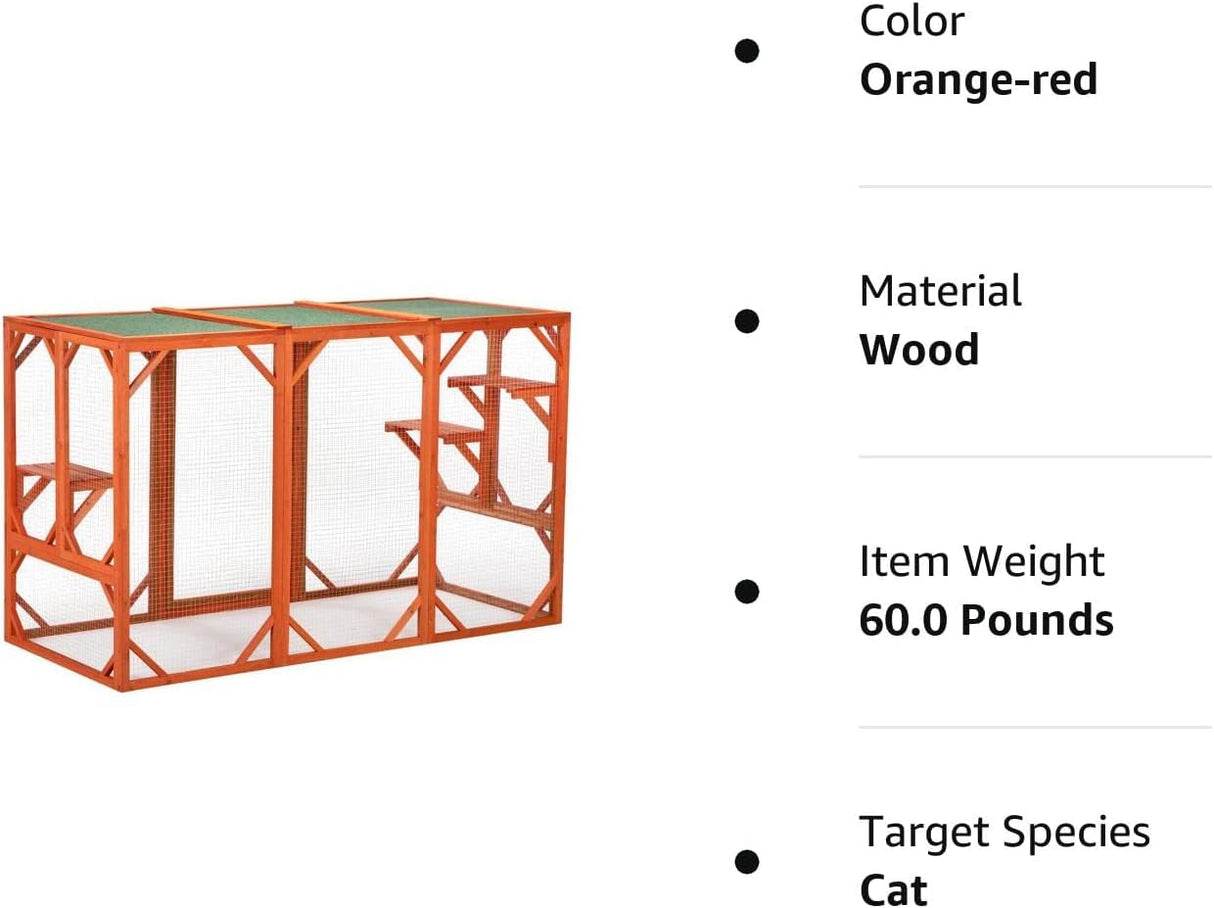 COZIVVOVV Outdoor Cat Enclosures, Large Cat Cages Indoor Large with 3 Platforms, Wooden Cat Crates for Outside, Weatherproof Cat House & Cat Condo with Asphalt Roof, Orange COZIVVOVV
