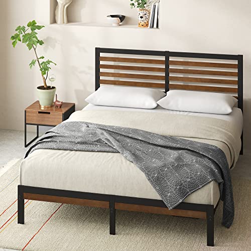 Zinus Kai Bamboo & Metal Platform Bed Frame with Headboard – Queen, No Box Spring Needed, Easy Assembly, Brown Zinus