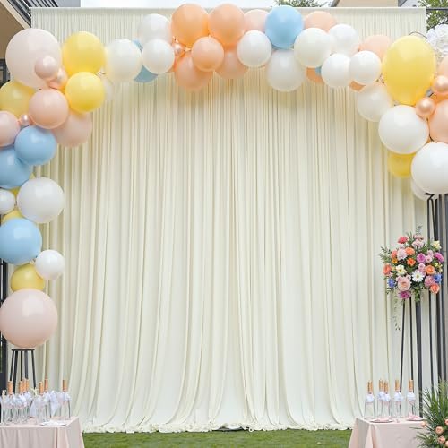 60×12ft Wrinkle Free Ivory Backdrop Curtain for Wedding Parties, 12 Panels 5×12ft Long Soft Silky Polyester Backdrop Drapes Cream Photo Back Drop Curtains for Party Photography Background Cloth NSSONBEN