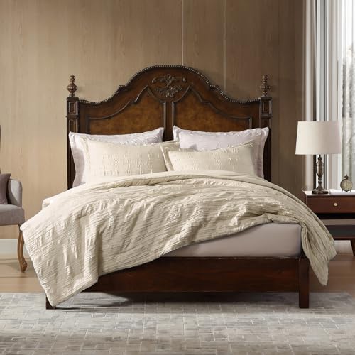 ClevaHome Full Comforter Set Oat Milk, 3 Pieces Comforter Set, All Season Lightweight Soft Embossed Bedding (80" x 86" Comforter & 2 Pillow Shams) Cleva