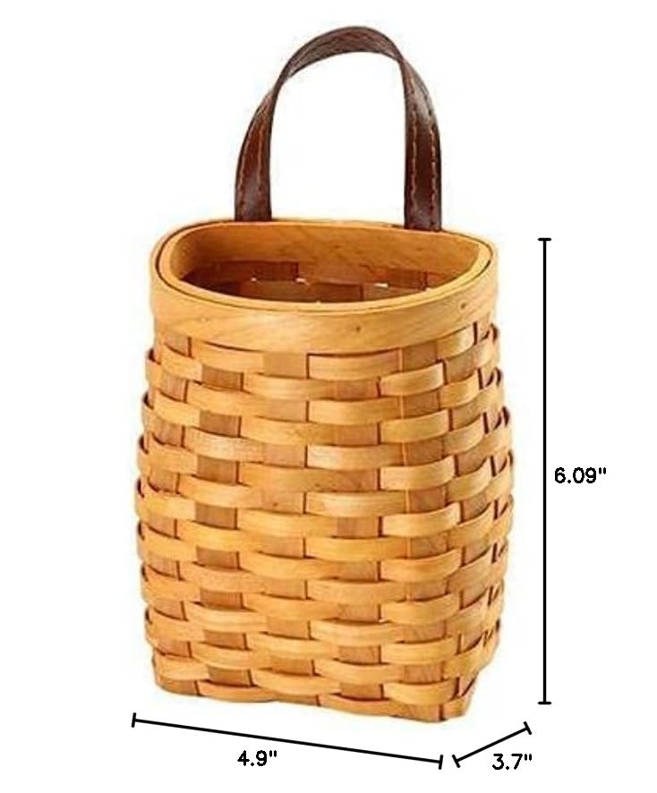 hanging wicker basket Hand-Woven Wood Storage Basket Portable Wall Hanging Flower Basket Organizer Fruit Vegetable Rattan Box Home Decoration Height 6.1in Koolouispoper