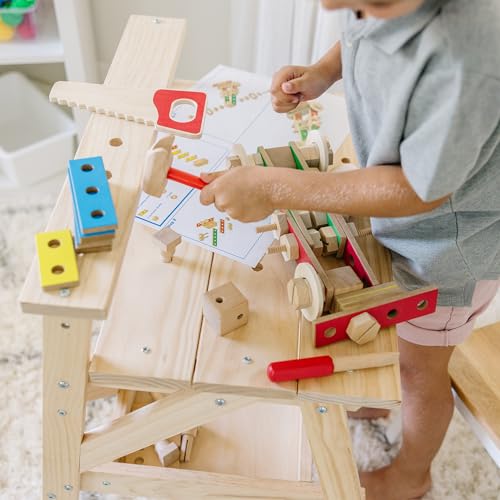 Melissa & Doug Solid Wood Project Workbench Play Building Set - STEAM Toy, Wooden Kids Work Bench, Toy Tool Bench Melissa & Doug