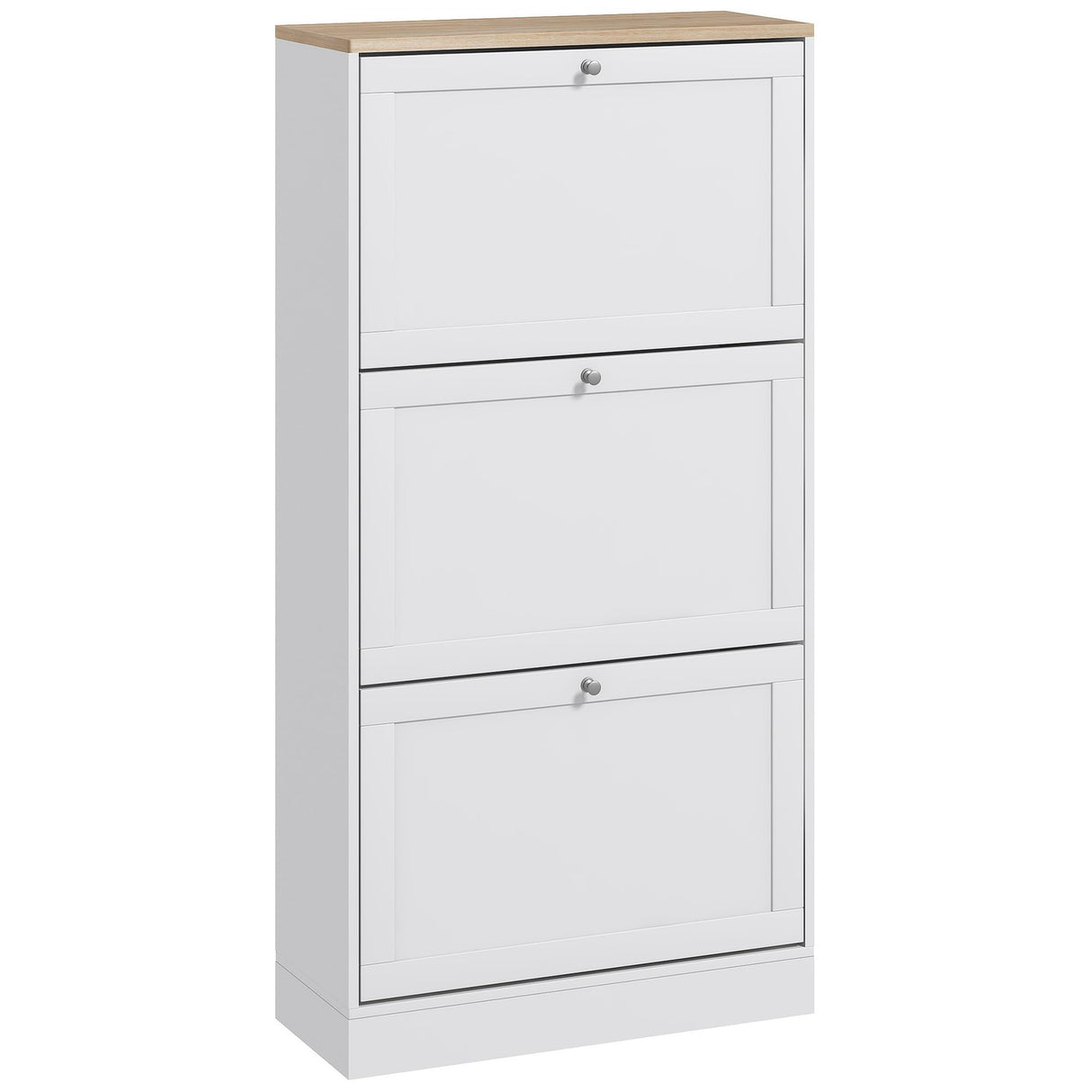 HOMCOM Slim Shoe Cabinet for Entryway, Modern Hidden Shoe Storage Cabinet with 3 Flip Drawers and Adjustable Shelves for 18 Pairs of Shoes, White HOMCOM