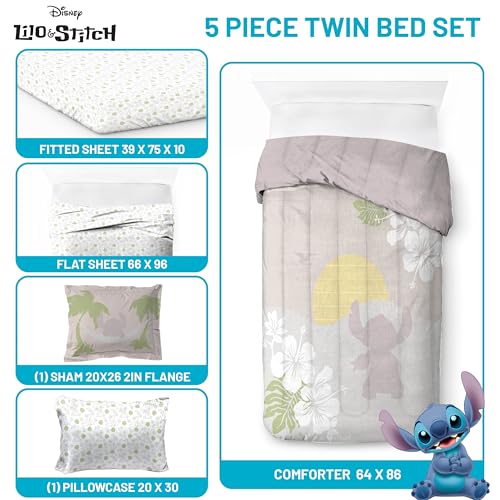 Jay Franco Disney Lilo and Stitch Twin Size Comforter Set - 5 Piece Bedding Includes Sheet Set & Pillow Covers - Super Soft Cozy Bedding Jay Franco
