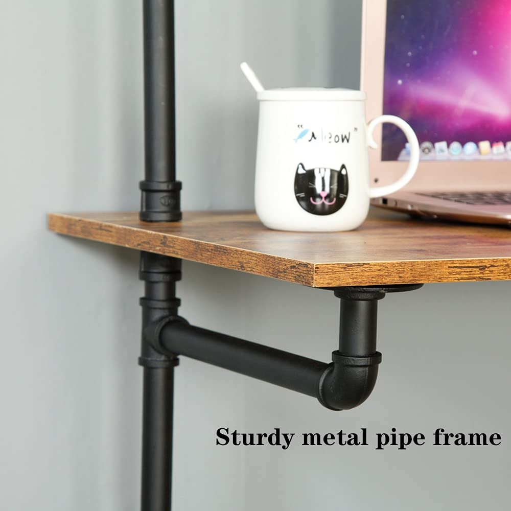 ZIOTHUM Wall Mount Desk, Ladder Desk, Shelf Desk, Industrial Desk, Wall Table, Computer Laptop Desk with Shelves, Industrial Bookcase Desk Wall Mount Floating Pipe Table with Storage (36x20x81) ZIOTHUM