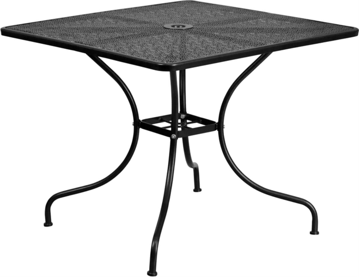 Flash Furniture Oia Commercial Grade 35.5" Square Black Indoor-Outdoor Steel Patio Table with Umbrella Hole Flash Furniture