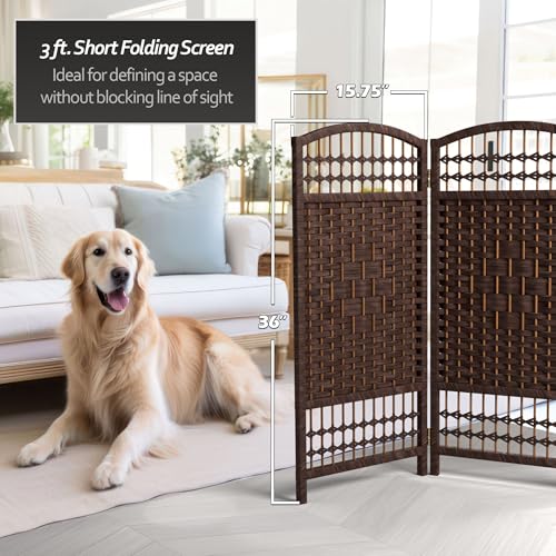Red Lantern 3 ft. Short Fiber Weave Folding Screen - Dark Mocha - 4 Panels Red Lantern