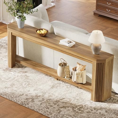 AMBERHAUS 70" Console Table for Entryway, Narrow Long Sofa Table Behind Couch, Wood Couch Table with Open Storage, Easy Assembly Entryway Table for Living Room, Hallway, Foyer, Couch, Light Brown AMBERHAUS