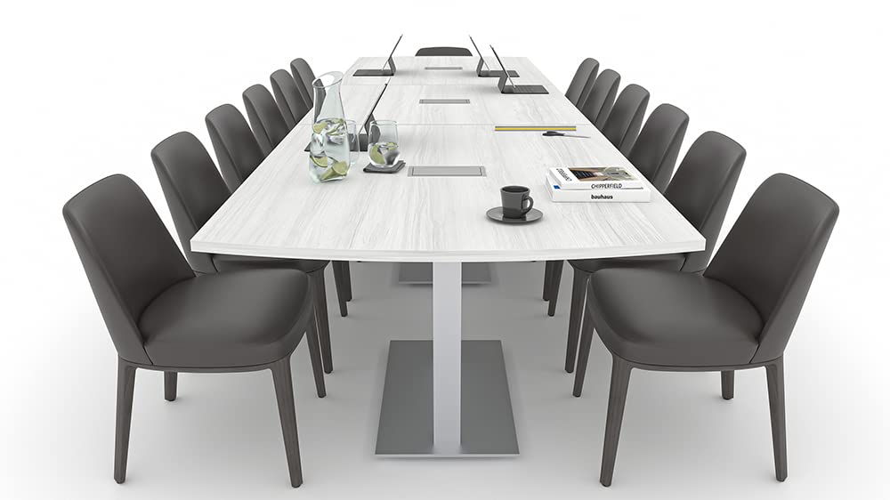SKUTCHI DESIGNS INC. 14 Person Modular Arc Rectangle Conference Table | Square Metal Base | Harmony Series | 14' | White Cypress SKUTCHI DESIGNS INC.