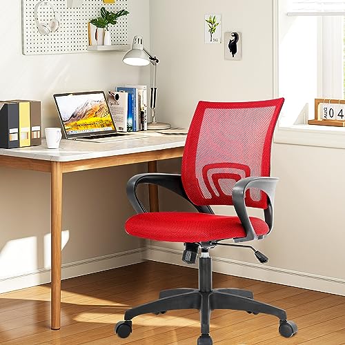 Home Office Chair Ergonomic Desk Chair Mesh Computer Chair with Lumbar Support Armrest Executive Rolling Swivel Adjustable Mid Back Task Chair for Women Adults, Red FDW