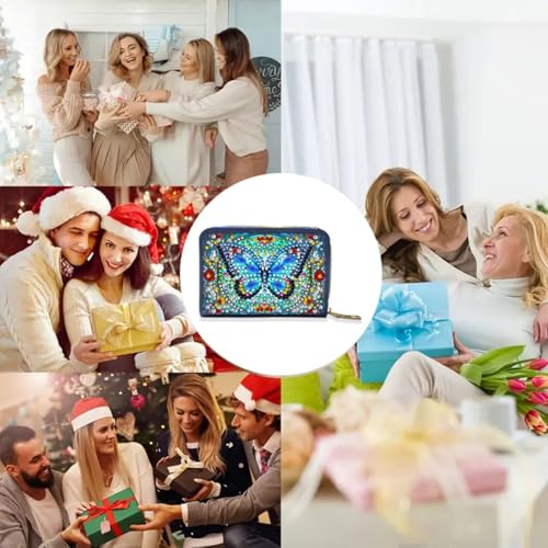 Credit Card Holder, DIY Diamond Art Painting Zipper Credit Cards Wallet for Women Accordion Card Cases Holder KeyChain Wallet-Blue Butterfly WoodArtSupply
