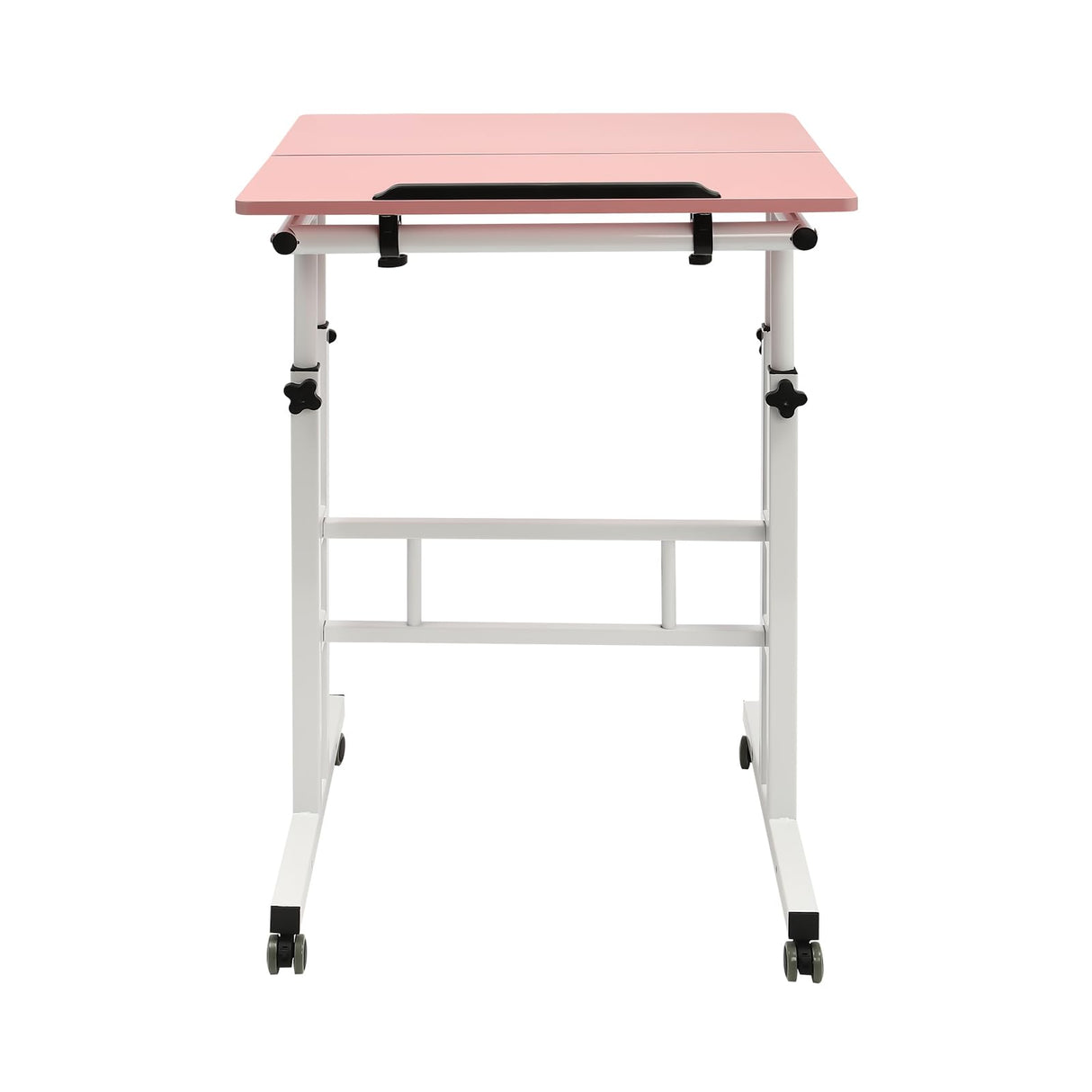 YUYANSHOP 24" Mobile Stand Desk, Small Lift Table Adjustable Standing Desk with Wheels Storage Home Office Workstation, Portable Rolling Desk Laptop Cart for Standing&Sitting (24", Pink) YUYANSHOP