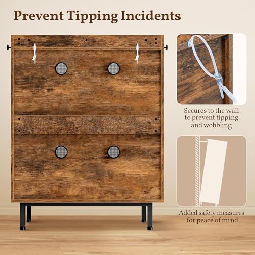 Yaheetech Shoe Storage Cabinet with Doors, Farmhouse Shoe Cabinet with 2 Adjustable Shelves and 4 Side Hooks, Wooden Shoe Rack Organizer Cabinet for Entryway, Foyer, Hallway, Rustic Brown Yaheetech