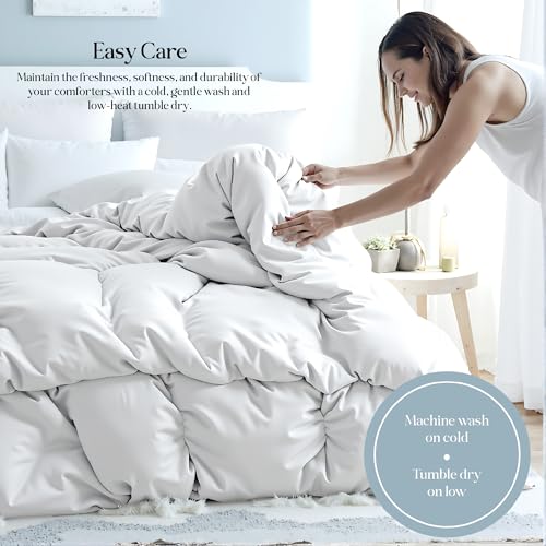 ROYALE LINENS Comforter - Queen Size Duvet Insert - All Season Soft Quilted Comforters with 8 Corner Tabs - Down Alternative Bedding Comforter - Box Stitched Duvet Insert (White, Queen 88"x88") ROYALE LINENS