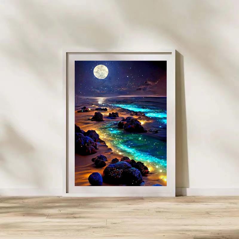 ZQEATRY 5D Beach Diamond Art Kits for Adults, Moon Starry Sky Landscape Diamond Art Kits for Beginners, DIY Full Drill Diamond Dots Paint with Gem Arts for Home Wall Decor 12 X 16 Inch ZQEATRY
