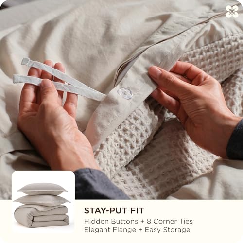 Bedsure Cotton Duvet Cover King - 100% Cotton Waffle Weave Linen Color Duvet Cover, GentleSoft™ and Breathable King Bedding Set for All Season, 3 Pieces, 104"x90" Bedsure
