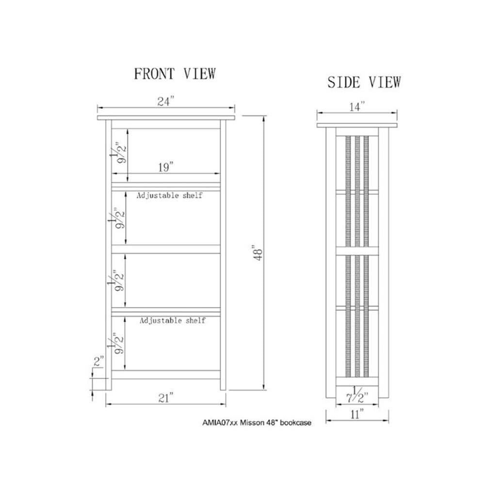 Alaterre Furniture Mission Book Shelf-4 Tier Bookcase with Adjustable Shelves for Living Room or Home Office, 48-Inch, Cherry Alaterre Furniture