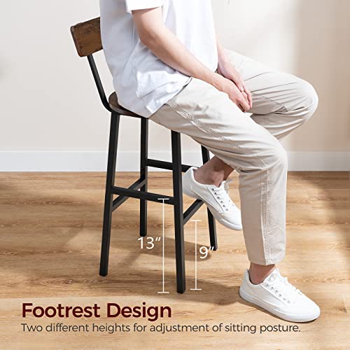 MAHANCRIS Bar Stools, Set of 2 Round Bar Chairs, 24.4 Inches Bar Stools with Back, Breakfast Bar Chairs with Footrest, Counter Bar Stools, for Dining MAHANCRIS