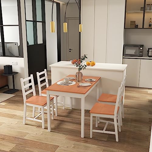 HOMCOM Dining Table Set for 4, 5 Piece Modern Kitchen Table and Chairs, Wood Dining Room Set for Small Spaces, Breakfast Nook, White HOMCOM