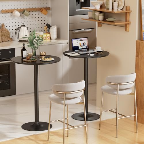 Shahoo Round Bar Table, Cocktail Tables with Metal Base & MDF Top, for Bistro Pub, Cafe, Black Shahoo