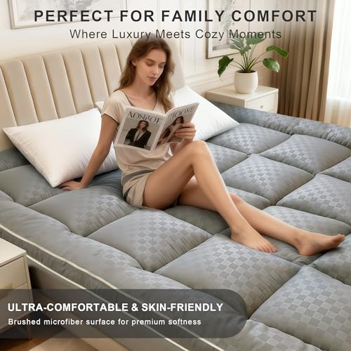 3 inch Memory Foam Mattress Topper Full Size Pillow Top - Extra Thick Padded Mattress Pad & Protector, Breathable Fitted Deep Pocket 8-21, Ultra Soft & Supportive 1100GMS WQSPRING