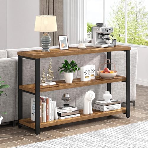 EXCEFUR Industrial Metal & Wood Console Tables for Living Room, Entryway Table with 3 Tier Storage Shelves, Sofa Hallway Table Behind Couch, Rustic Brown, 47 Inch EXCEFUR