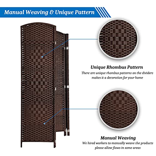 VINGLI 6-Panels Tall Rattan Room Divider, 6 FT Folding Privacy Screen, Indoor Partition Wall Dividers, Freestanding Hinged Space Separator (Dark Brown) VINGLI