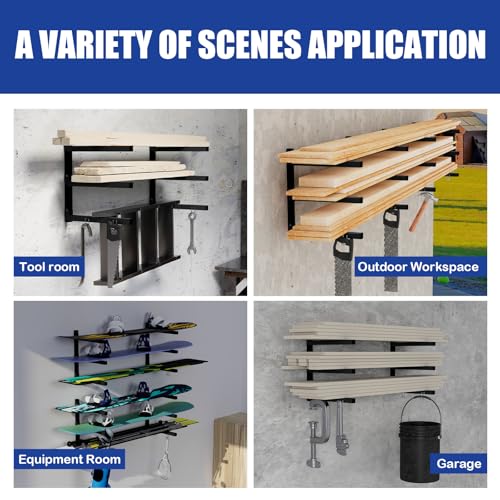 S&R PLKOP 3-Level Lumber Storage Rack, Wall Mounted Wood Organizer - 2 Pack, Black, Metal for Wood Storage & Lumber Racks S&R PLKOP