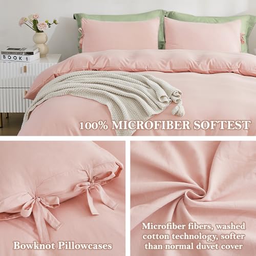 annadaif Pink Duvet Cover Full (79x90 Inch), 3 Pieces (2 Pillowcases, 1 Duvet Cover) Ultra Soft Bowknot Duvet Cover Set, Easy Care Bedding Set for Men, Women (NO Comforter) annadaif