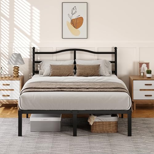 Snaye 14 Inch Queen Bed Frame with Headboard, Heavy Duty Metal Platform Bed Frame Queen Size Mattress Foundation with Sturdy Steel Slats, Easy Assembly Noise Free Snaye
