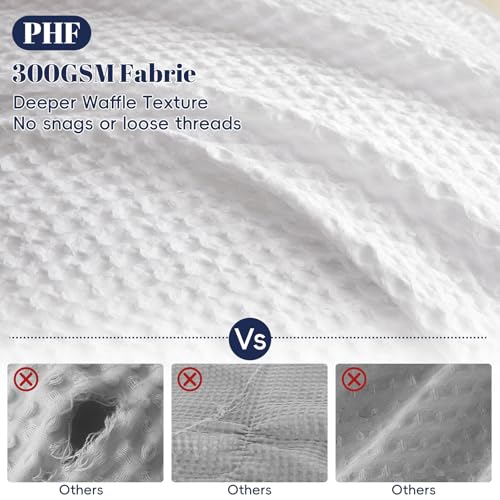 PHF Waffle Weave Duvet Cover Set Queen Size, No Snagging Ultra Soft Luxury Textured Breathable Comforter Cover for All Season 3pcs, Durable Bedding Duvet Set with 2 Pillow Shams, 90"x90", White PHF
