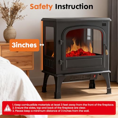 Sweetcrispy Freestanding Electric Fireplace, 26” Indoor Fireplace Heater with 3D Flame Effect, Overheating Safe Design, Energy Saving Space Heater with 12H Timer&Remote for Living Room, Bedroom Sweetcrispy
