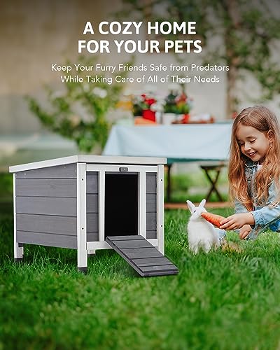 CO-Z Outdoor Cat House, Weatherproof Rabbit Hutch Hideout Indoor Bunny Cage, Wooden Outside Shelter for Feral Cats, Rabbits, Chicken, Small Animal, Ideal for Guinea Pigs Pigeons Ducks Tortoises, Gray CO-Z