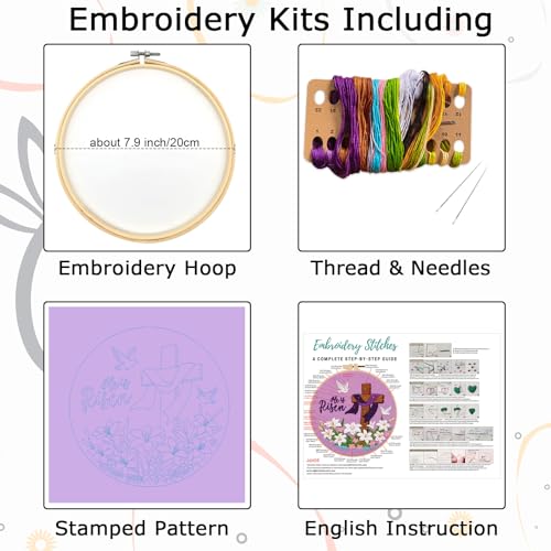 Nuberlic Lily Pattern Embroidery Kits for Beginner Adults, Cross Stitch Starter Kit with Embroidery Hoop Needles Threads Instruction -Easter Jesus