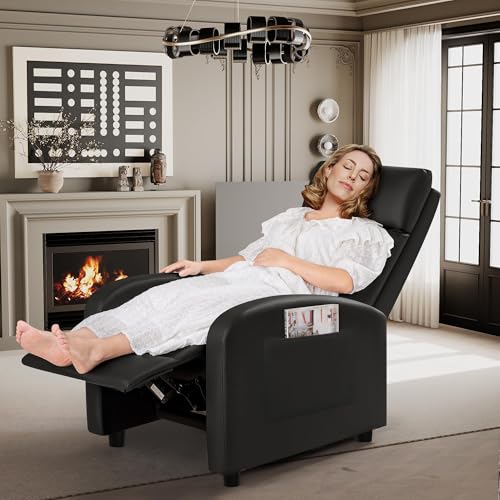 Rankok Recliner Chair Modern PU Leather Reclining Chair Ergonomic Adjustable Recliner for Living Room Home Theater Seating Single Sofa (Black)