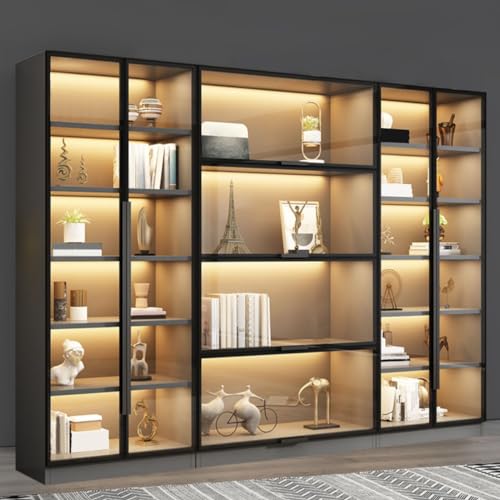 CraftThink Modern 6-Tier Glass Door Bookcase - Stylish Freestanding Display Cabinet for Living Room Storage CraftThink