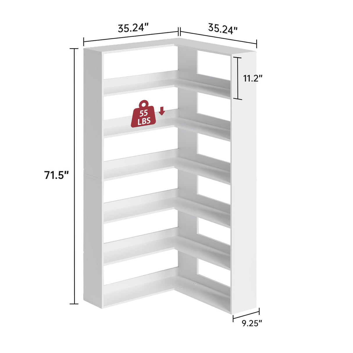 oneinmil Bookcase 6 Tiers with Baffles, 35.2" Large Corner Bookshelf, Storage Display Rack for Living Room Home Office, White oneinmil