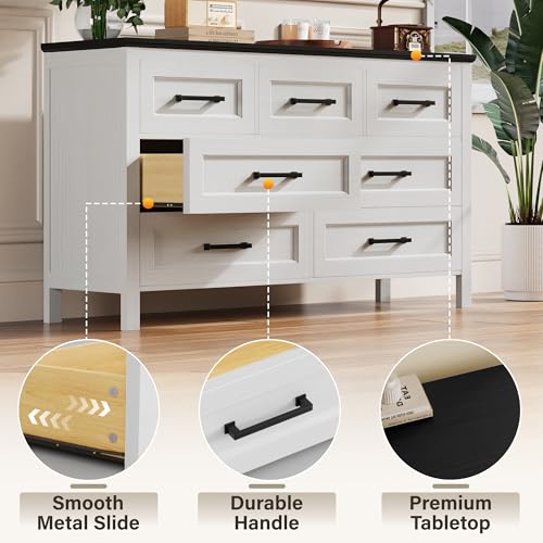 YESHOMY Dresser for Bedroom, Modern 7 Drawer Dresser, Closet Storage Organizer Chest of Drawers for Hallway, Closet, Black & White