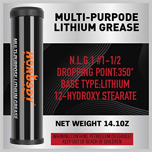 HORUSDY Heavy Duty Grease Gun with 14oz Grease Tubes | Grease Gun Flexible Hose | 7000 PSI | 18 Inch Spring Flex Hose | 2 Working Coupler | 2 Extension Rigid and 1 Sharp Type Nozzle Included HORUSDY