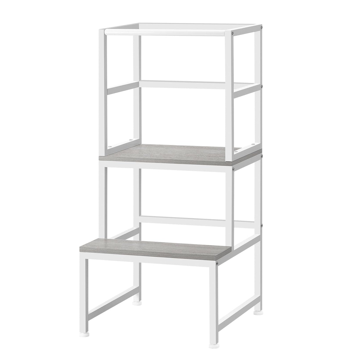 LIANTRAL Toddler Kitchen Stool Helper, Toddler Standing Tower with Safety Rail, Kids Kitchen Step Stool, Wood and Metal, Kids Counter Level Learning Stool for Kitchen, Bathroom, White LIANTRAL