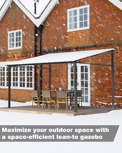 GarveeLife 12' x 14' Lean to Gazebo, Hardtop Wall Pergola with Polycarbonate Roof, Aluminum Frame Mounted Gazebo for Lawn Patio Deck Yard and Party Garveelife