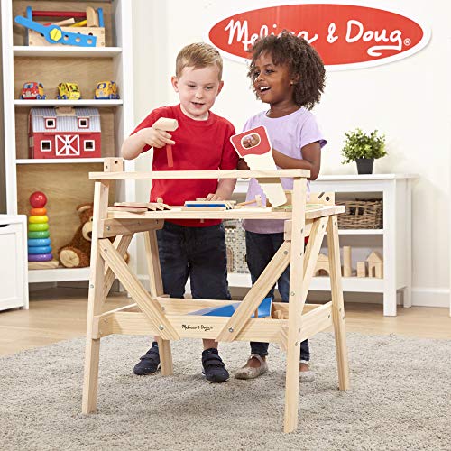 Melissa & Doug Solid Wood Project Workbench Play Building Set - STEAM Toy, Wooden Kids Work Bench, Toy Tool Bench Melissa & Doug