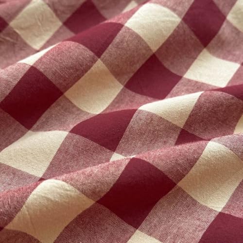 PinkMemory Red Gingham Duvet Cover Set Queen 100% Washed Cotton Beige Plaid Checkered Duvet Cover Full 3pcs Modern Grid Gingham Bedding Set with Zipper Closure Ultra Soft Breathable PinkMemory