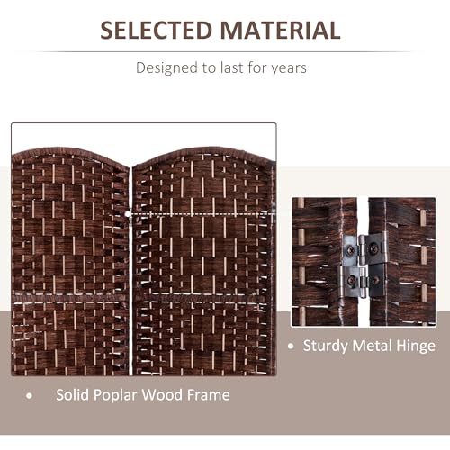 HOMCOM Room Divider, 4 Panel Folding Privacy Screen, 6FT Tall Portable Wicker Weave Partition Wall Divider for Bedroom, Home Office, Brown HOMCOM