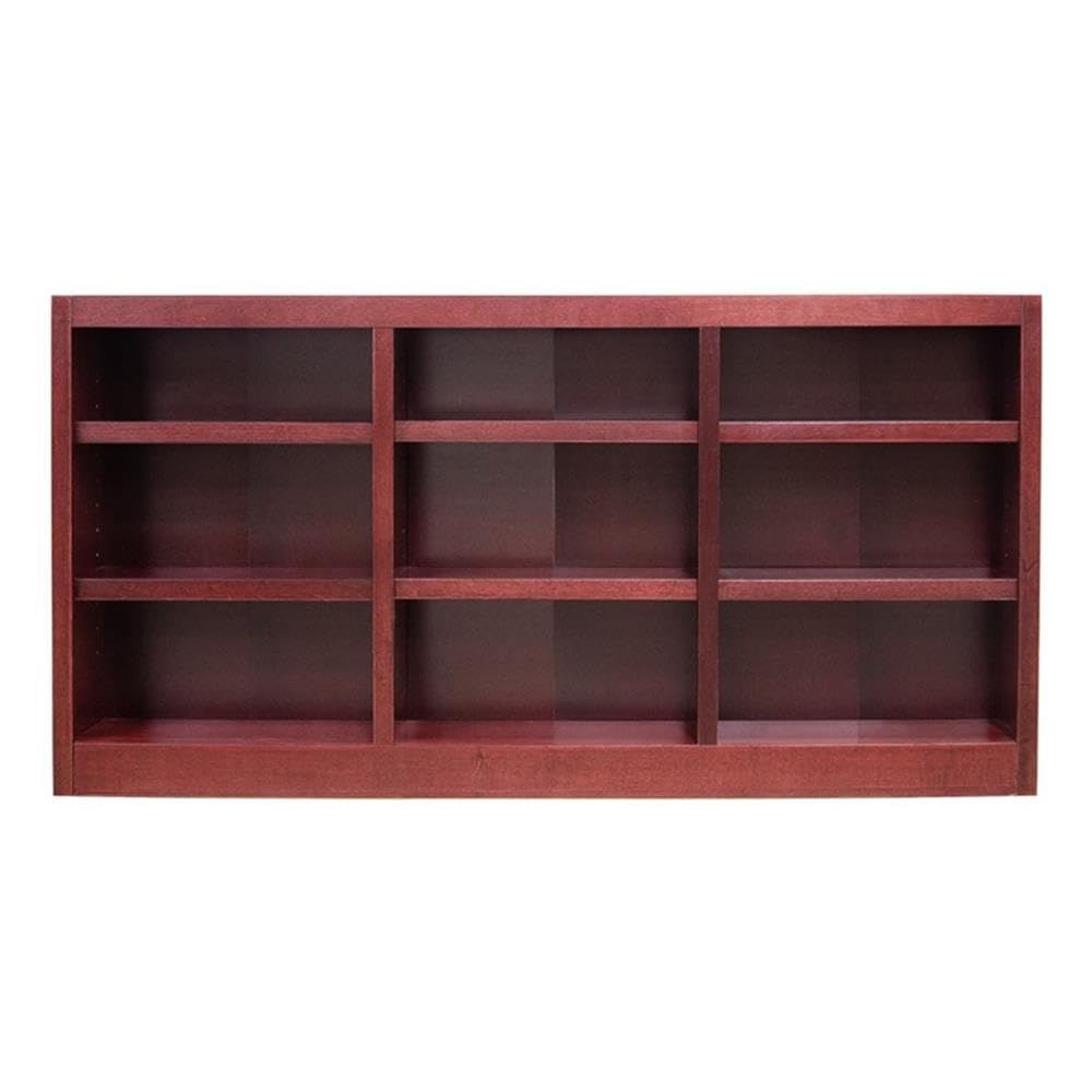BOWERY HILL Traditional 36" Tall 9-Shelf Triple Wide Wood Bookcase in Cherry BOWERY HILL