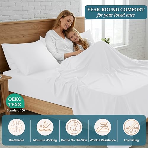 Casa Platino Twin Sheets Set, 100% Brushed Microfiber Pre-Washed Twin Sheet Set, 3 Piece Set, Soft & Cozy Cooling Bedding, Fade-Resistant, 15-Inch Deep Pocket White Bed Sheets Casa Platino