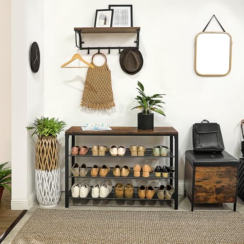 VASAGLE 4 Tier Shoe Rack, Shoe Organizer for Closet, Entryway, 16-20 Pairs of Shoes, Large Shoe Rack Organizer with 3 Metal Mesh Shelves, 11.8 x 39.4 x 28.3 Inches, Rustic Brown and Black ULBS14BX VASAGLE